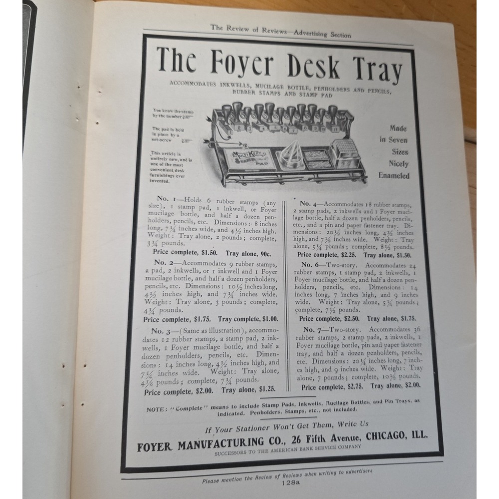 1903 Foyer Desk Tray Print Ad Foyer Manufacturing Co Chicago Office Decor